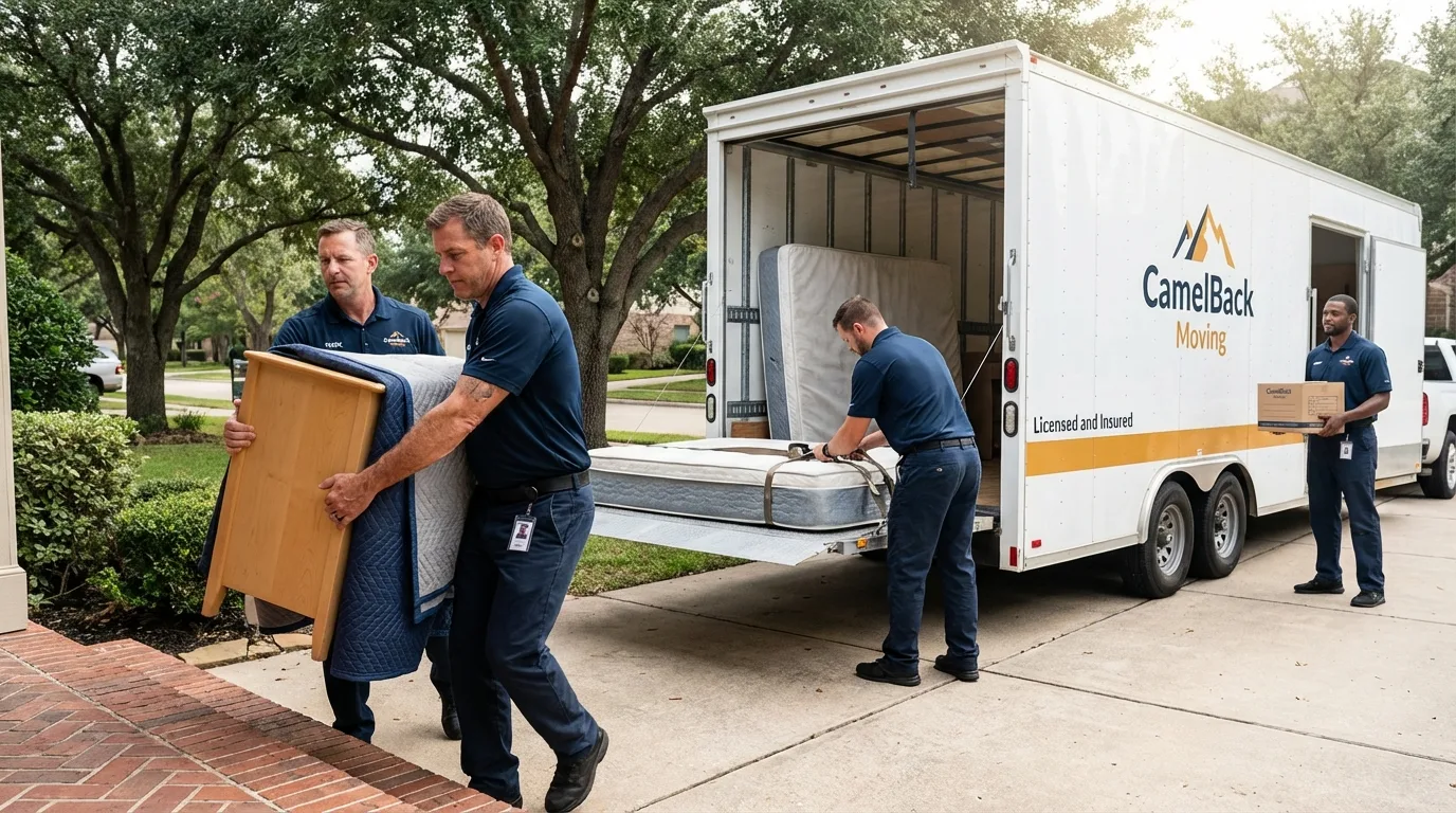 Crew loading residential truck for cross-state move from Liberal, KS
